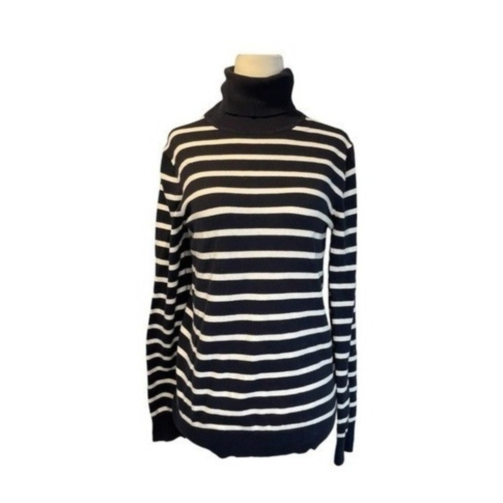 Gap Striped Turtleneck Sweater Navy Blue White Knit‎ Lightweight Long Sleeve M